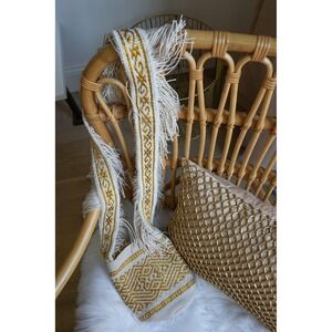 Najash Mochila Kämsa Oro Perla Handwoven‎ Bag –Gold Cream Fringe – $480 MSRP